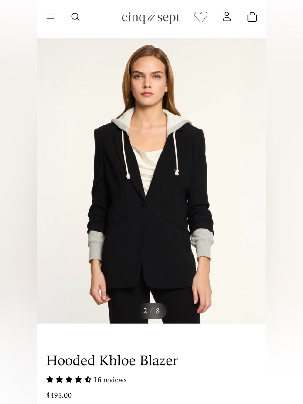 Cinq a Sept Hooded Khloe Blazer, black size 10